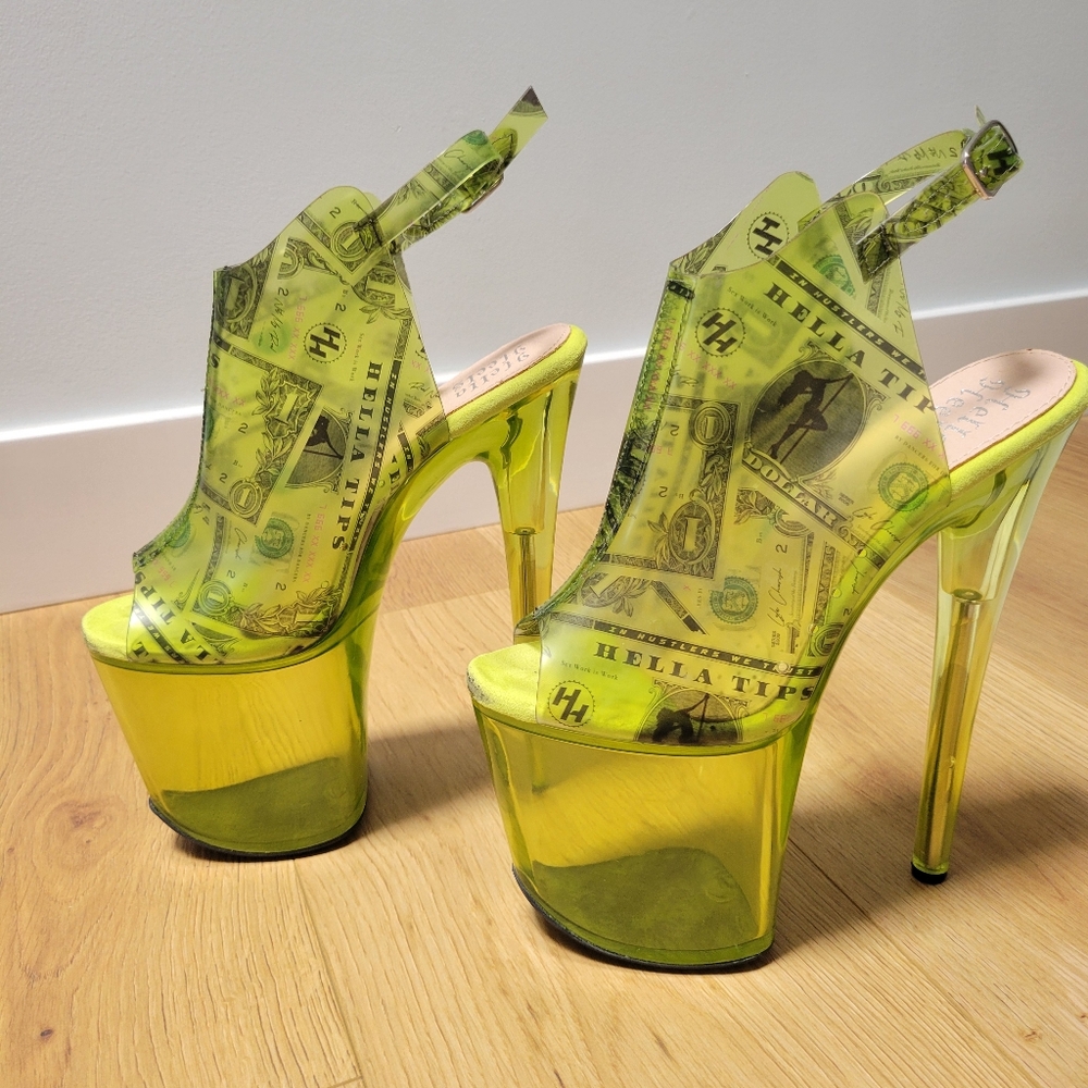 Hella Heels Dancing Dollar$ Stiletto Lime - Picture 8 of 16